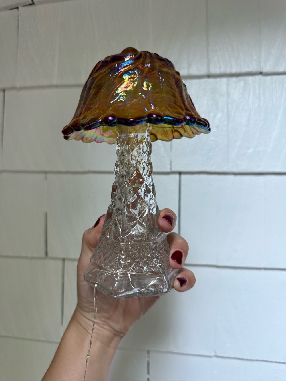 Marigold carnival glass shade mushroom fairy light - Picture 7 of 7
